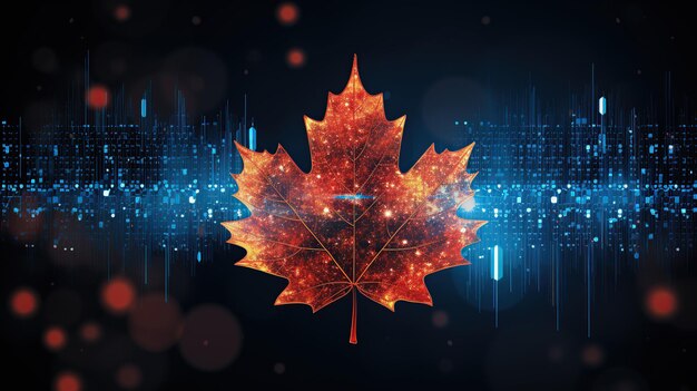 Photo futuristic maple leaf with circuit big data technology ai generated image