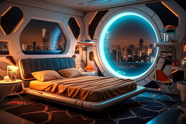 Futuristic master bedroom Concept art illustration on the future Generative AI