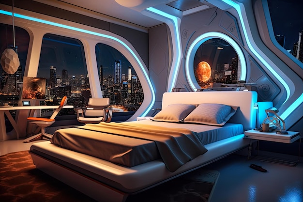 Futuristic master bedroom Concept art illustration on the future Generative AI