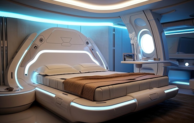 Futuristic master bedroom Concept art illustration on the future Generative AI