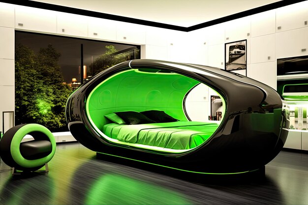 Futuristic master bedroom Concept art illustration on the future Generative AI