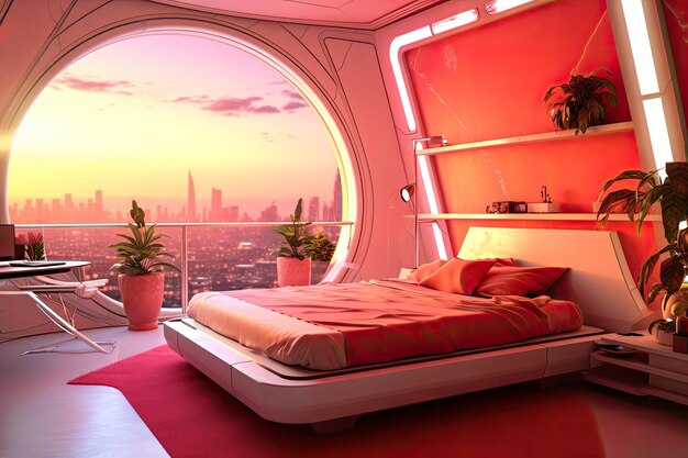 Futuristic master bedroom concept art illustration on the future generative ai