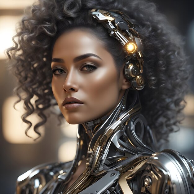 Photo a futuristic mechanic beautiful woman robot closeup with hot look