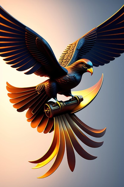 Of futuristic mechanical bird abstract eagle steampunk style animal 3d illustration