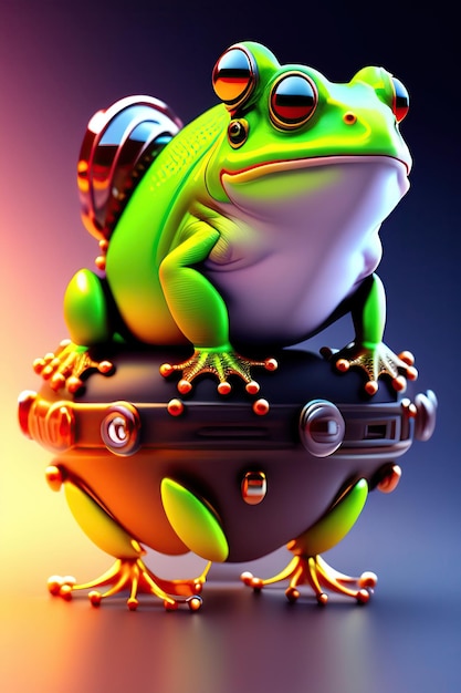 Of futuristic mechanical frog abstract toad cyberpunk style animal 3d illustration