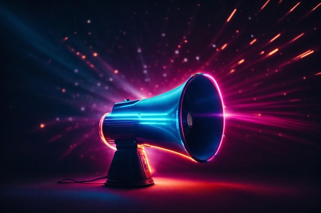 A futuristic megaphone on colored background