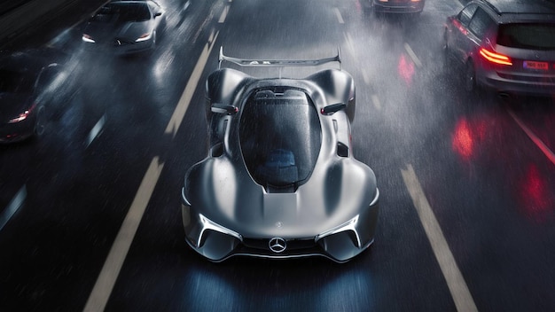 Futuristic Mercedes Benz AVTR Concept Car Racing at 200 MPH A Cinematic Aerial Spectacle