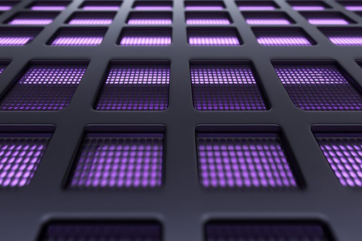 Photo a futuristic metal grid with glowing purple lines and sleek geometric precision ideal for tech