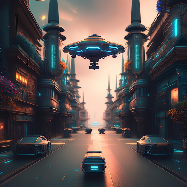 Futuristic metaverse city scifi fantasy