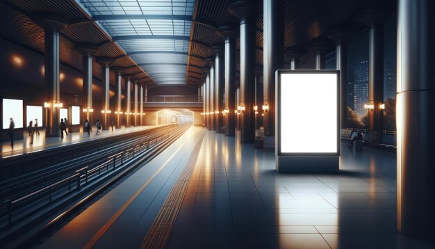 未来的なメトロ駅 照らされたビルボードと暖かい照明 進歩した公共交通コンセプト ゲネレーティブAI