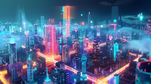 未来のメトロポリスは 6G コネクティビティとスマートな都市風景で輝いています