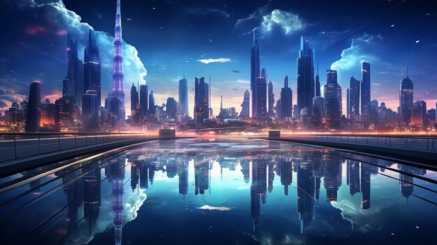 Photo futuristic metropolis bathed in the glow wallpaper