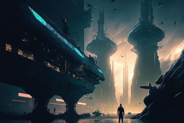 Futuristic metropolis cyberpunk science fiction image