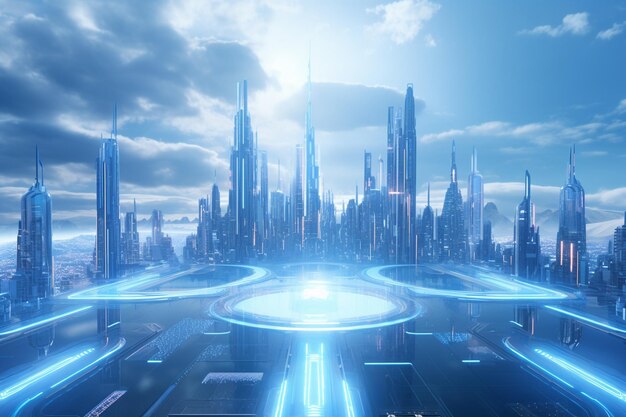 Futuristic metropolis with holographic advertiseme 00366 03