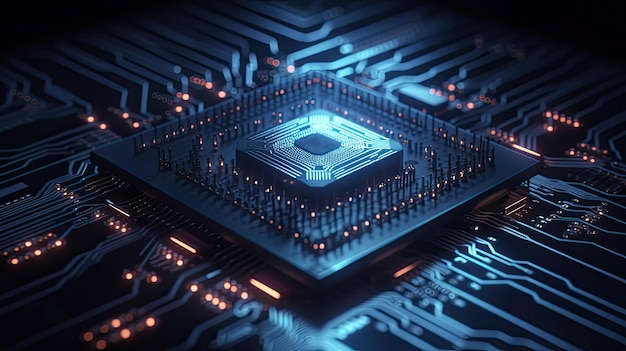 Futuristic of microprocessor electronic circuit board with Generative AI Technology