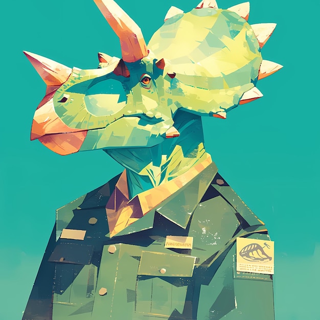 Futuristic Military Commander with Dinosaur Head