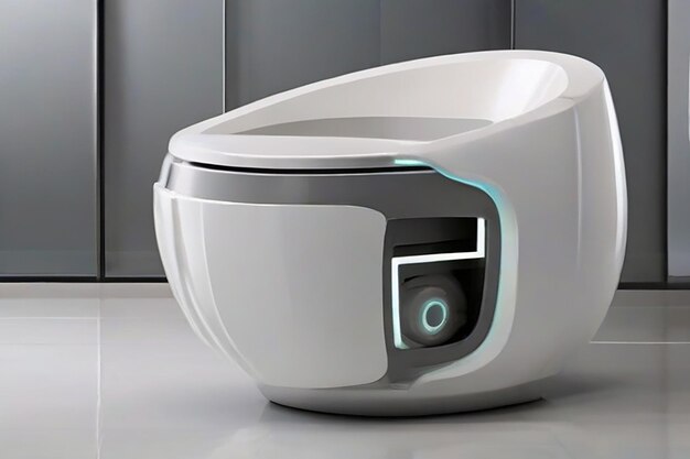 Foto futuristic minimalist white color stone design electric sensor commode decorated by neon light