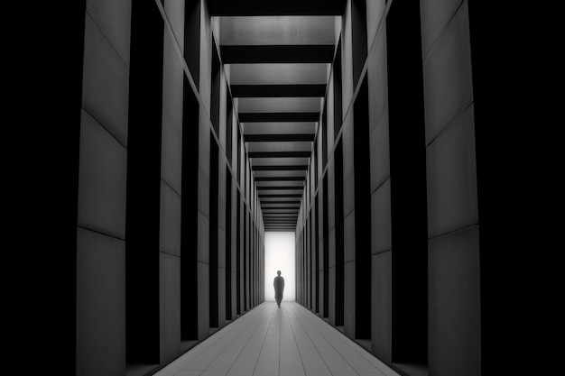 Futuristic Minimalistic Otherwordly Achitecture with Mysterious Figure in Background