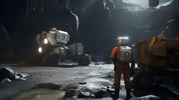 Futuristic Mining Equipment in Asteroid to Extract Valuable Resources Space Explorati