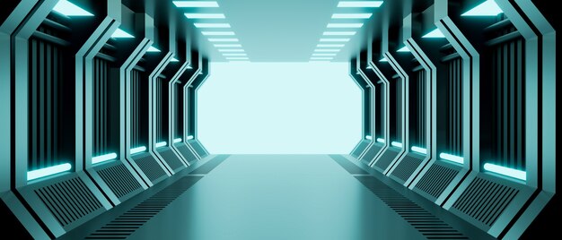 futuristic mock up scene abstract blue futuristic scifi corridor interior design 3d render