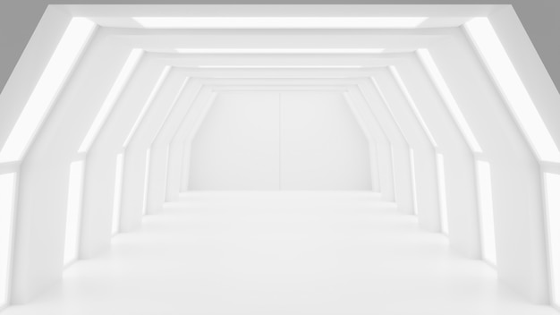 Foto futuristico mock up scena astratta bianco futuristico scifi interior design 3d rendering 3d illustrazione