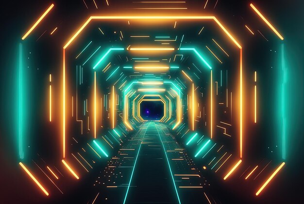 Futuristic Modern Background of Neon Light Corridor