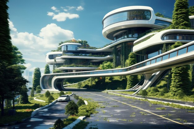 Futuristic Modern building road Generate Ai
