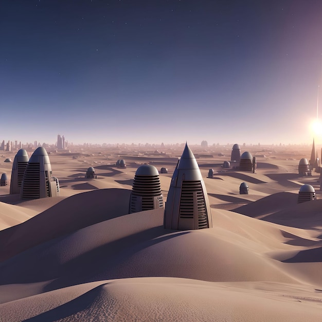 Photo futuristic modern city building in sand desert generative art by ai