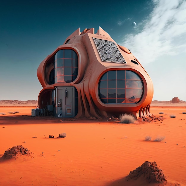 Futuristic modern house in mars