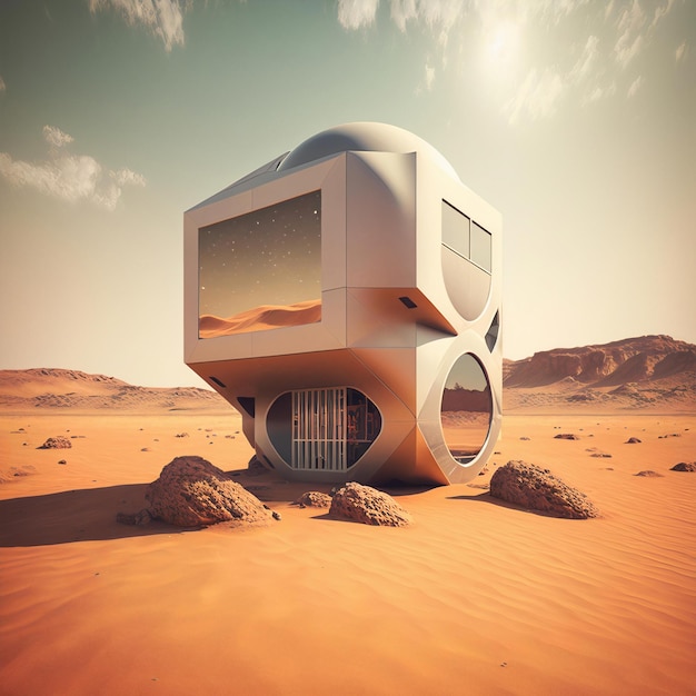 Futuristic modern house in mars