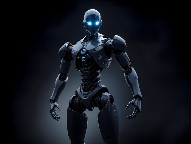 Photo futuristic modern humanoid robot in a dark room artificial intelligence with robot engineering