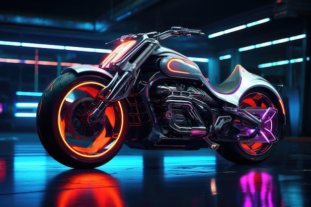 futuristic motor bike adorned with vibrant neon lights glowing design and innovative features creating an eyecatching and stylish racing bike