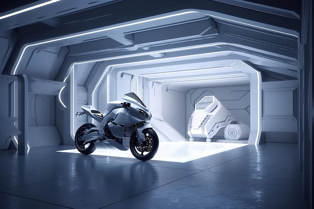 ジェネレーティブ AI による未来的なオートバイのコンセプト デザイン イメージ