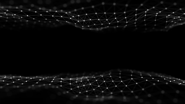 Futuristic moving wave Digital dark background with moving particles and lines Big data visualization 3d rendering