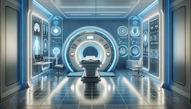 現代 の 医療 施設 で の 未来 的 な MRI スキャナー