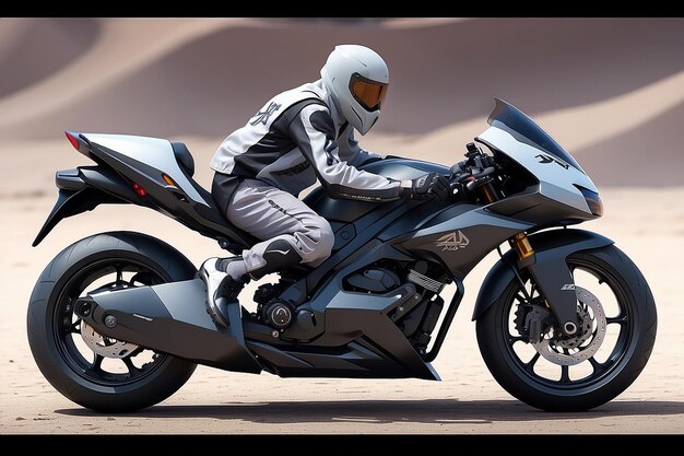 Photo futuristic muslim fighter with fastest fighter motorcycle bike with advanced technology