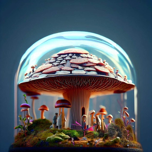 Futuristic and mysterious mushroom with mushroom house