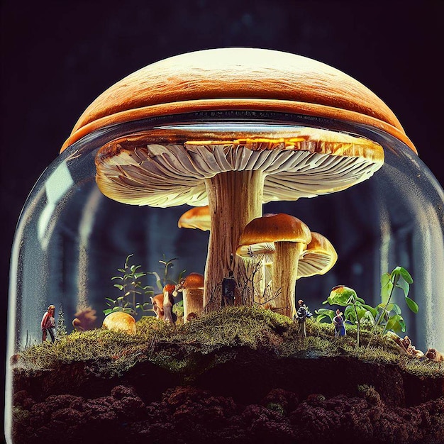 Futuristic and mysterious mushroom with mushroom house