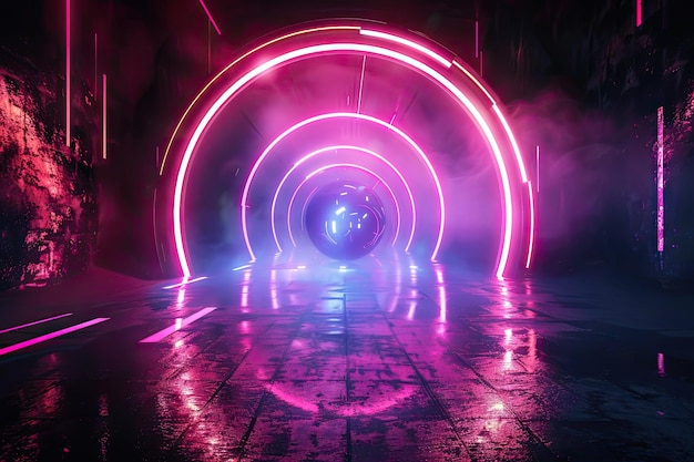 Futuristic neon abstract background with large center object