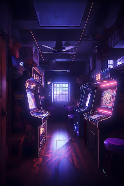 futuristic neon arcade room