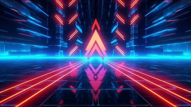 Futuristic Neon Background with Tech Arrows AI generated