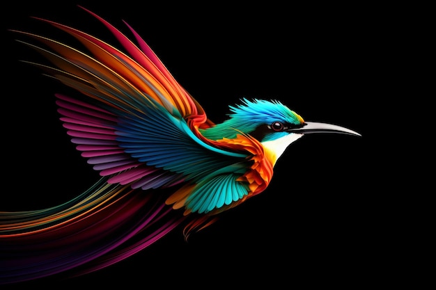 Futuristic neon bird Different colors Black background