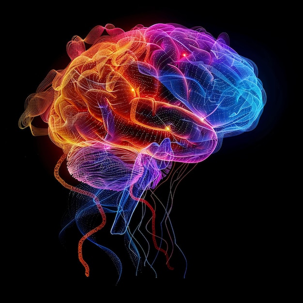 Futuristic Neon Brain with Glowing Synapse Connections Artificial Intelligence AI Generative