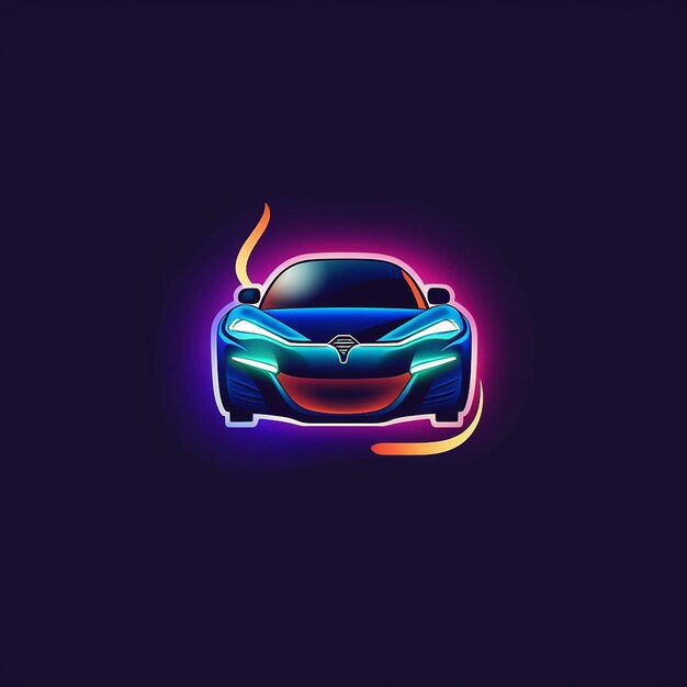 Photo futuristic neon car mockup illustration and neon game icons