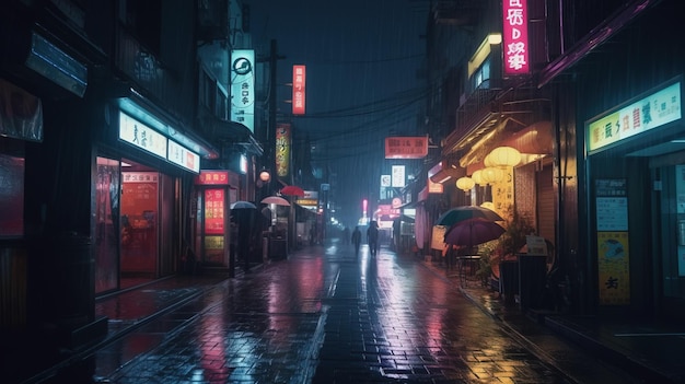 Premium Photo | A futuristic neon city a rainy city street with road ...