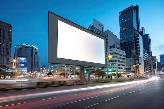 Futuristic neon city with billboard at street Generative AI