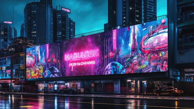 거리 Generative AI에 광고판이 있는 미래형 네온 도시