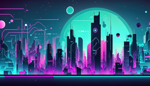 A futuristic neon cityscape with neon glow and skyscrapers background wallpaper