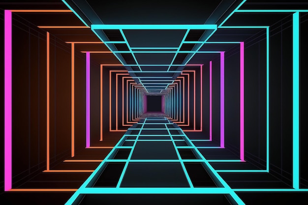 Futuristic neon colorful laser tunnel