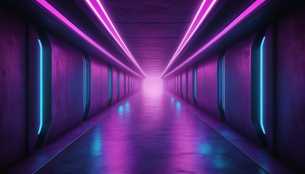 Futuristic Neon Corridor A Dance of Shadows and Lights